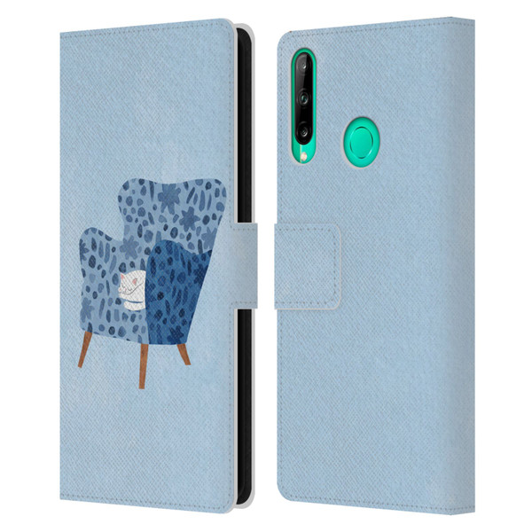 Planet Cat Arm Chair Cornflower Chair Cat Leather Book Wallet Case Cover For Huawei P40 lite E