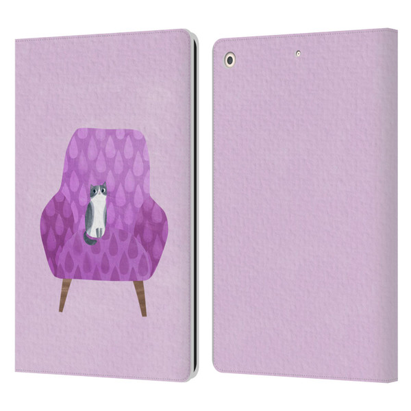 Planet Cat Arm Chair Lilac Chair Cat Leather Book Wallet Case Cover For Apple iPad 10.2 2019/2020/2021