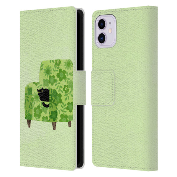 Planet Cat Arm Chair Pear Green Chair Cat Leather Book Wallet Case Cover For Apple iPhone 11