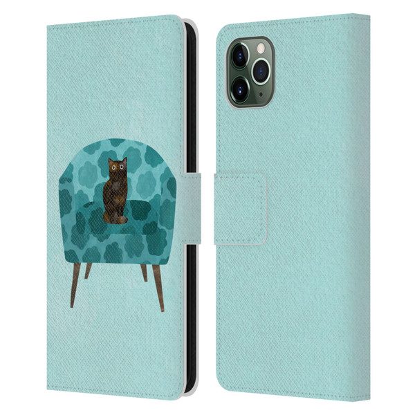 Planet Cat Arm Chair Teal Chair Cat Leather Book Wallet Case Cover For Apple iPhone 11 Pro Max