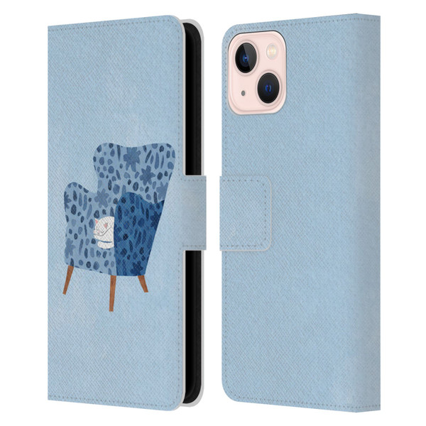 Planet Cat Arm Chair Cornflower Chair Cat Leather Book Wallet Case Cover For Apple iPhone 13