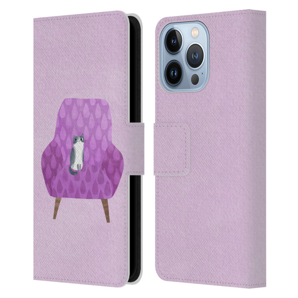 Planet Cat Arm Chair Lilac Chair Cat Leather Book Wallet Case Cover For Apple iPhone 13 Pro
