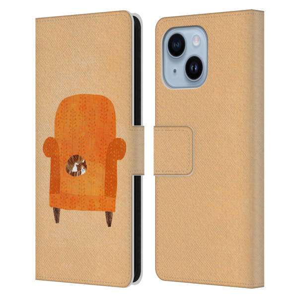 Planet Cat Arm Chair Orange Chair Cat Leather Book Wallet Case Cover For Apple iPhone 14 Plus