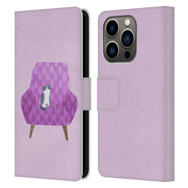 Planet Cat Arm Chair Lilac Chair Cat Leather Book Wallet Case Cover For Apple iPhone 14 Pro