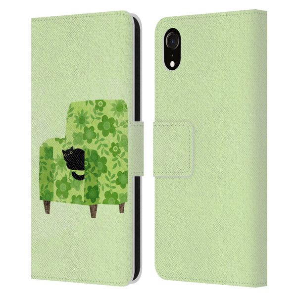 Planet Cat Arm Chair Pear Green Chair Cat Leather Book Wallet Case Cover For Apple iPhone XR