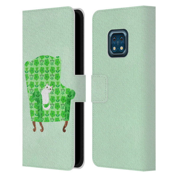 Planet Cat Arm Chair Spring Green Chair Cat Leather Book Wallet Case Cover For Nokia XR20