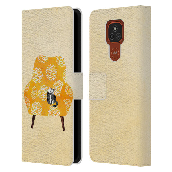 Planet Cat Arm Chair Honey Chair Cat Leather Book Wallet Case Cover For Motorola Moto E7 Plus