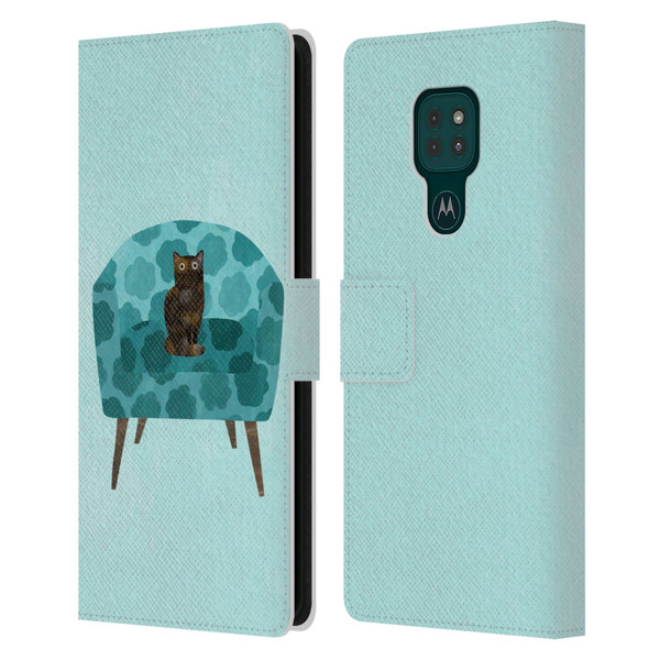 Planet Cat Arm Chair Teal Chair Cat Leather Book Wallet Case Cover For Motorola Moto G9 Play