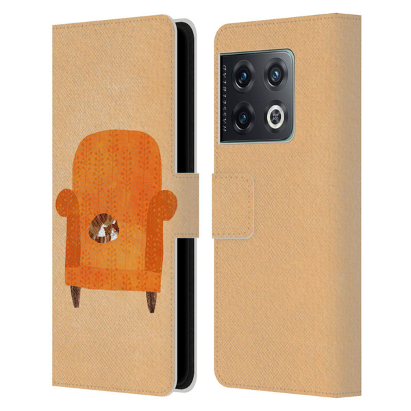 Planet Cat Arm Chair Orange Chair Cat Leather Book Wallet Case Cover For OnePlus 10 Pro