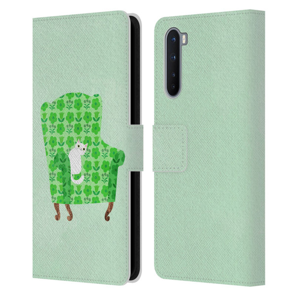 Planet Cat Arm Chair Spring Green Chair Cat Leather Book Wallet Case Cover For OnePlus Nord 5G