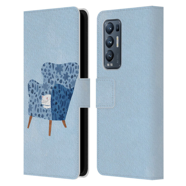 Planet Cat Arm Chair Cornflower Chair Cat Leather Book Wallet Case Cover For OPPO Find X3 Neo / Reno5 Pro+ 5G