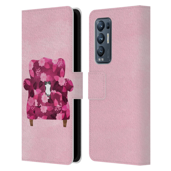Planet Cat Arm Chair Raspberry Chair Cat Leather Book Wallet Case Cover For OPPO Find X3 Neo / Reno5 Pro+ 5G