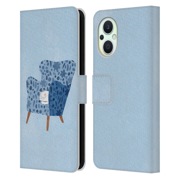 Planet Cat Arm Chair Cornflower Chair Cat Leather Book Wallet Case Cover For OPPO Reno8 Lite