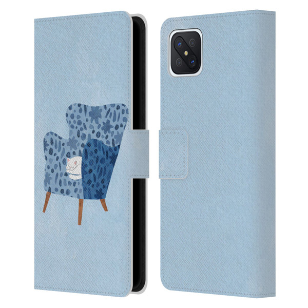 Planet Cat Arm Chair Cornflower Chair Cat Leather Book Wallet Case Cover For OPPO Reno4 Z 5G