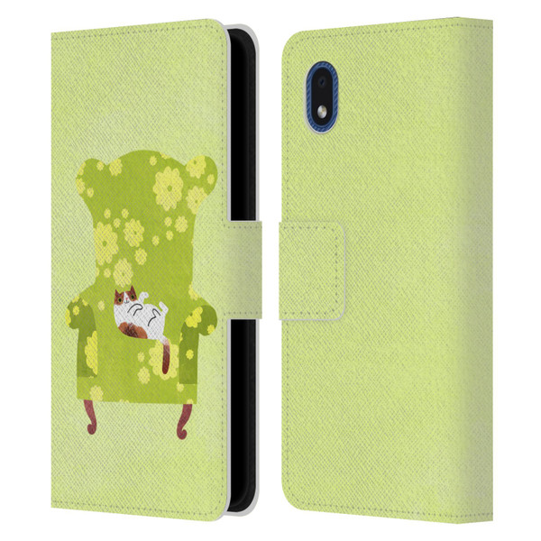 Planet Cat Arm Chair Lime Chair Cat Leather Book Wallet Case Cover For Samsung Galaxy A01 Core (2020)