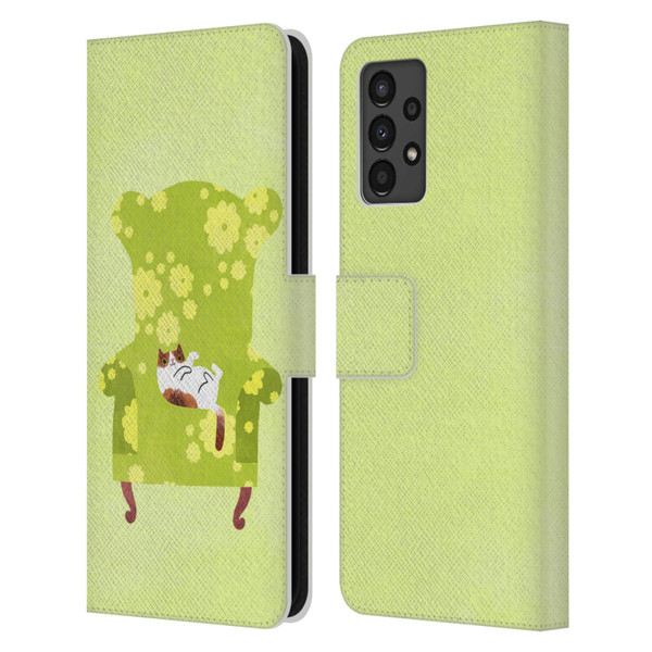 Planet Cat Arm Chair Lime Chair Cat Leather Book Wallet Case Cover For Samsung Galaxy A13 (2022)