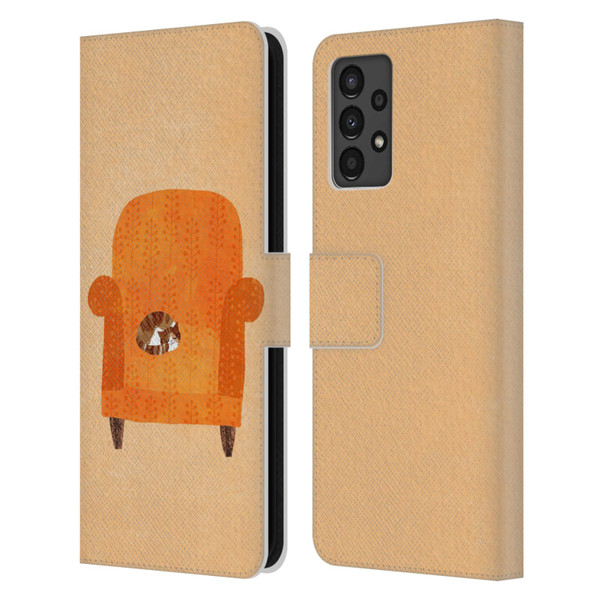 Planet Cat Arm Chair Orange Chair Cat Leather Book Wallet Case Cover For Samsung Galaxy A13 (2022)