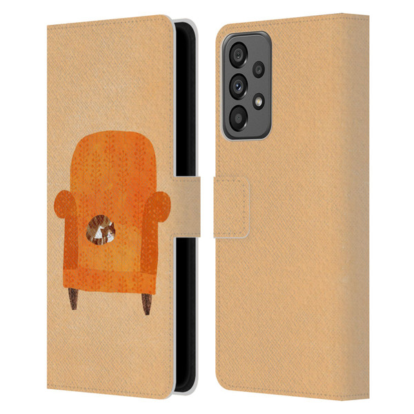 Planet Cat Arm Chair Orange Chair Cat Leather Book Wallet Case Cover For Samsung Galaxy A73 5G (2022)