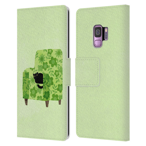 Planet Cat Arm Chair Pear Green Chair Cat Leather Book Wallet Case Cover For Samsung Galaxy S9