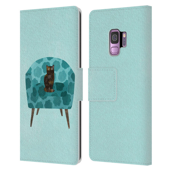 Planet Cat Arm Chair Teal Chair Cat Leather Book Wallet Case Cover For Samsung Galaxy S9