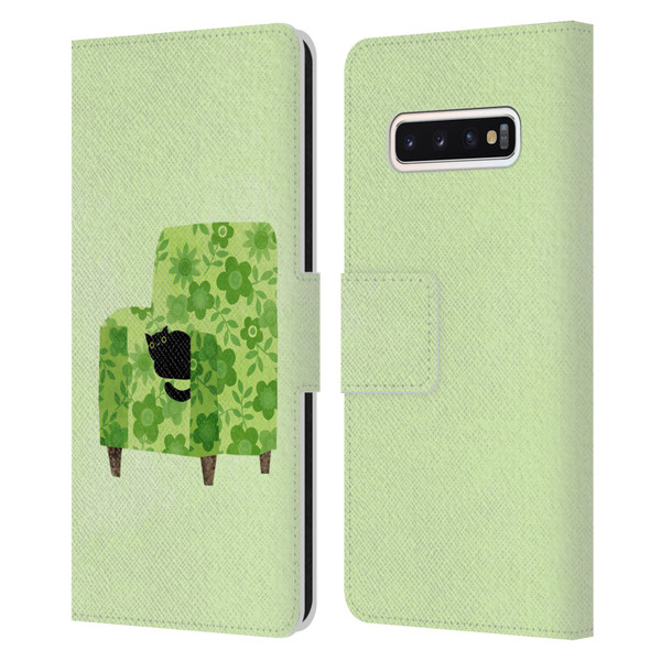 Planet Cat Arm Chair Pear Green Chair Cat Leather Book Wallet Case Cover For Samsung Galaxy S10