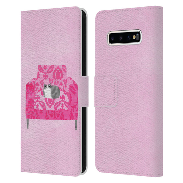 Planet Cat Arm Chair Rose Chair Cat Leather Book Wallet Case Cover For Samsung Galaxy S10+ / S10 Plus