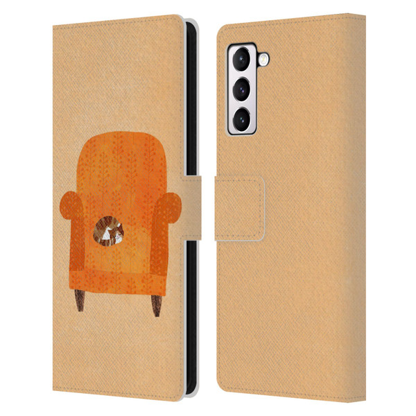 Planet Cat Arm Chair Orange Chair Cat Leather Book Wallet Case Cover For Samsung Galaxy S21+ 5G