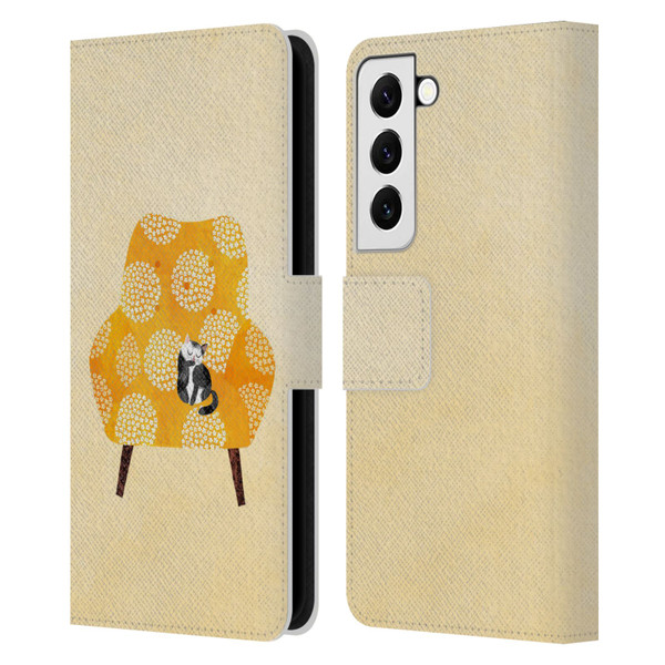 Planet Cat Arm Chair Honey Chair Cat Leather Book Wallet Case Cover For Samsung Galaxy S22 5G