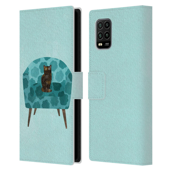 Planet Cat Arm Chair Teal Chair Cat Leather Book Wallet Case Cover For Xiaomi Mi 10 Lite 5G