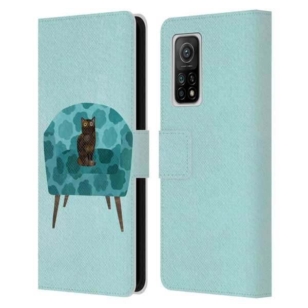 Planet Cat Arm Chair Teal Chair Cat Leather Book Wallet Case Cover For Xiaomi Mi 10T 5G