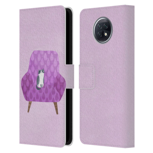 Planet Cat Arm Chair Lilac Chair Cat Leather Book Wallet Case Cover For Xiaomi Redmi Note 9T 5G