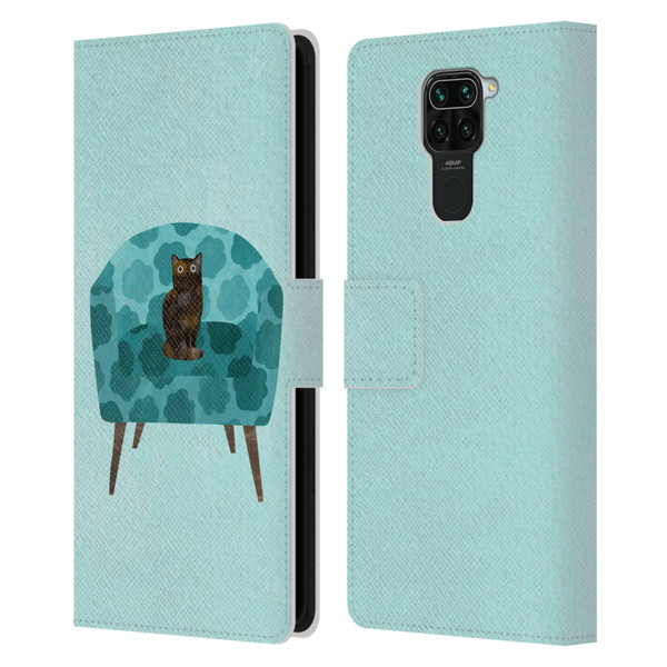 Planet Cat Arm Chair Teal Chair Cat Leather Book Wallet Case Cover For Xiaomi Redmi Note 9 / Redmi 10X 4G