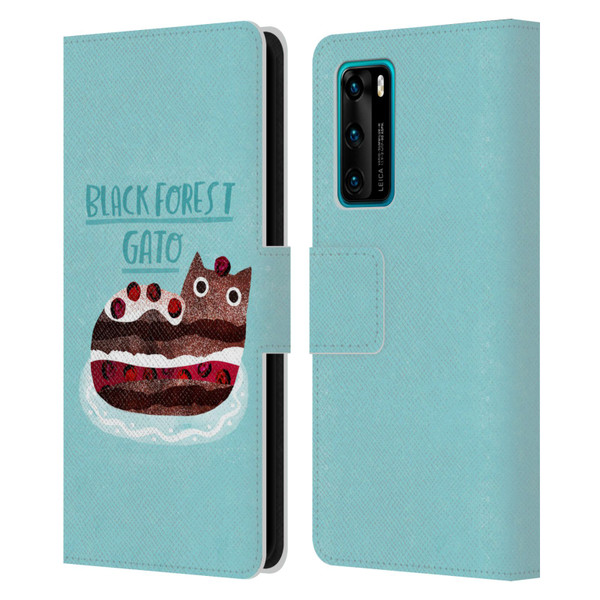 Planet Cat Puns Black Forest Gato Leather Book Wallet Case Cover For Huawei P40 5G