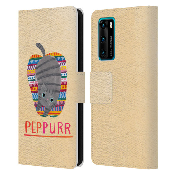 Planet Cat Puns Peppur Leather Book Wallet Case Cover For Huawei P40 5G