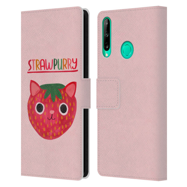 Planet Cat Puns Strawpurry Leather Book Wallet Case Cover For Huawei P40 lite E