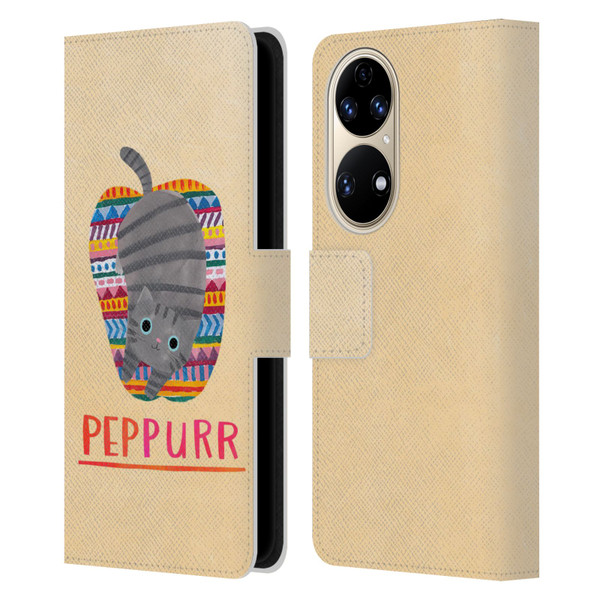 Planet Cat Puns Peppur Leather Book Wallet Case Cover For Huawei P50