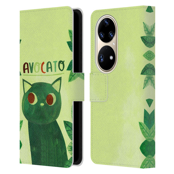 Planet Cat Puns Avocato Leather Book Wallet Case Cover For Huawei P50 Pro