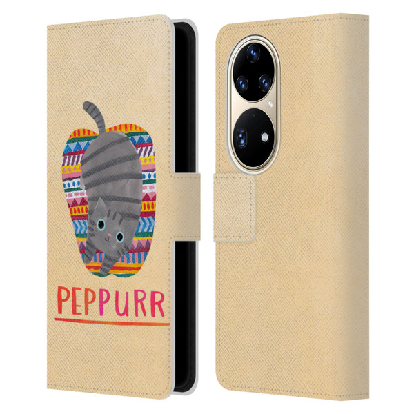 Planet Cat Puns Peppur Leather Book Wallet Case Cover For Huawei P50 Pro