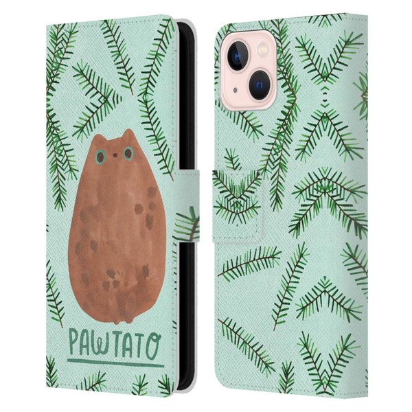 Planet Cat Puns Pawtato Leather Book Wallet Case Cover For Apple iPhone 13