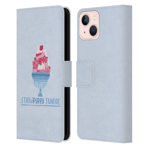 Planet Cat Puns Strawpurry Sundae Leather Book Wallet Case Cover For Apple iPhone 13