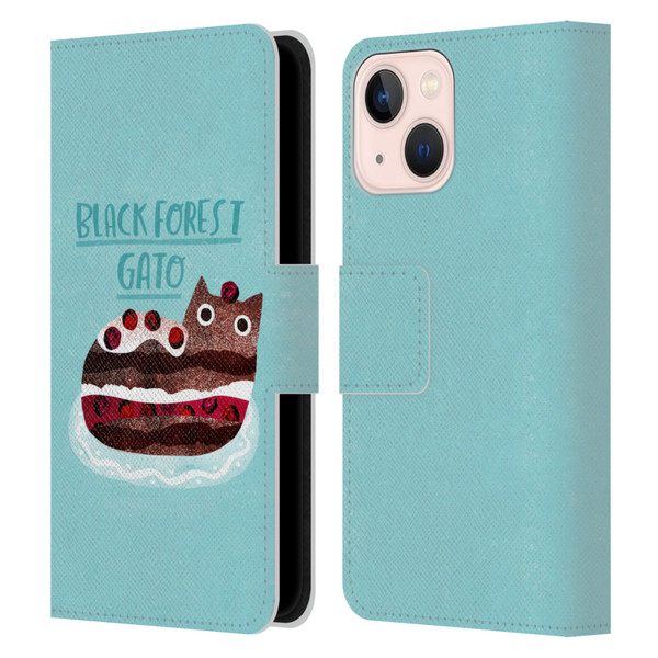 Planet Cat Puns Black Forest Gato Leather Book Wallet Case Cover For Apple iPhone 13 Mini