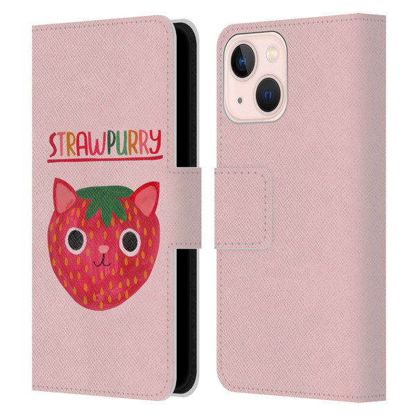 Planet Cat Puns Strawpurry Leather Book Wallet Case Cover For Apple iPhone 13 Mini