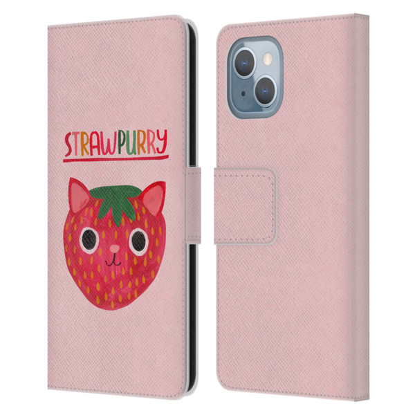 Planet Cat Puns Strawpurry Leather Book Wallet Case Cover For Apple iPhone 14