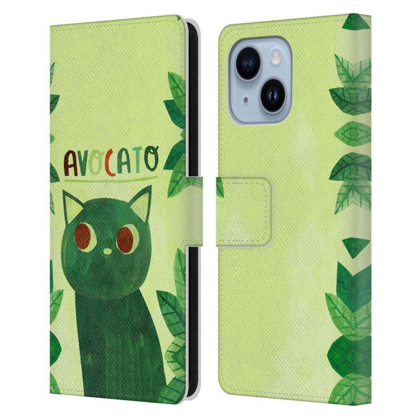 Planet Cat Puns Avocato Leather Book Wallet Case Cover For Apple iPhone 14 Plus