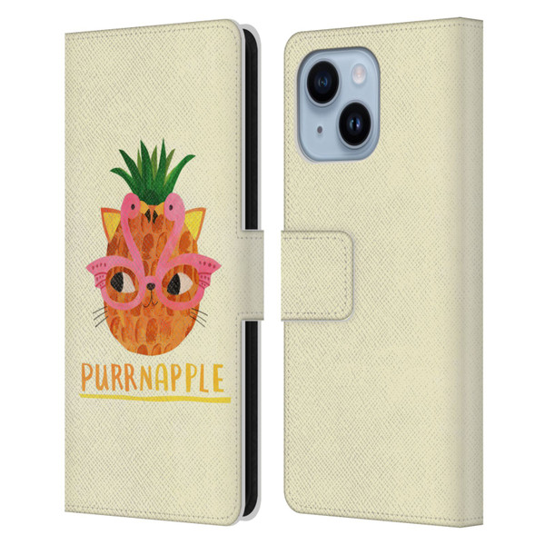 Planet Cat Puns Purrnapple Leather Book Wallet Case Cover For Apple iPhone 14 Plus