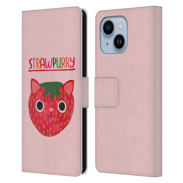 Planet Cat Puns Strawpurry Leather Book Wallet Case Cover For Apple iPhone 14 Plus