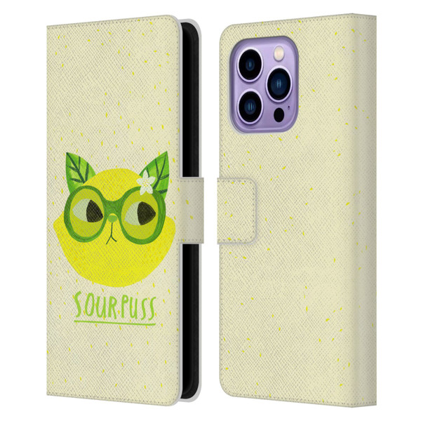 Planet Cat Puns Sour Puss Leather Book Wallet Case Cover For Apple iPhone 14 Pro Max
