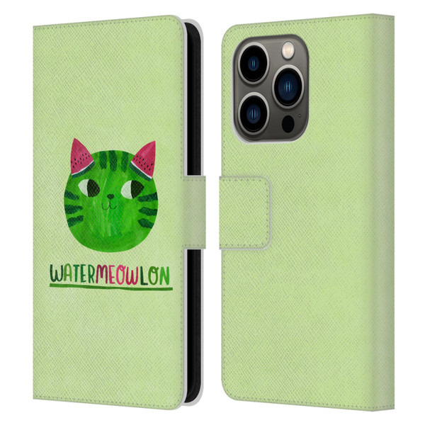 Planet Cat Puns Watermeowlon Leather Book Wallet Case Cover For Apple iPhone 14 Pro