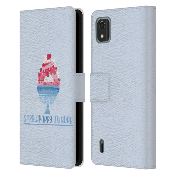 Planet Cat Puns Strawpurry Sundae Leather Book Wallet Case Cover For Nokia C2 2nd Edition