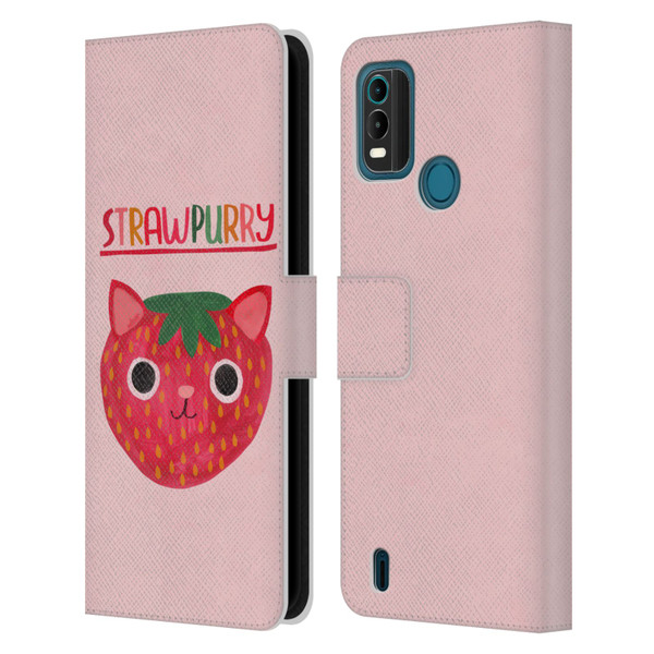 Planet Cat Puns Strawpurry Leather Book Wallet Case Cover For Nokia G11 Plus